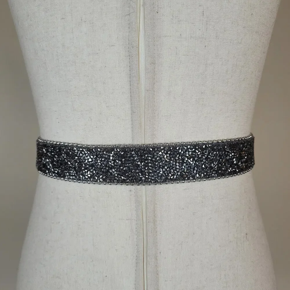 Silver Rhinestone Western Belt Large XL Leather Bling Cowgirl Rodeo Sparkly